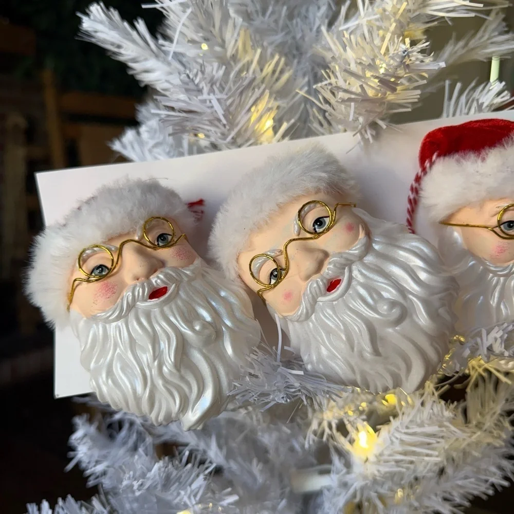 Vintage 1998 Santa Claus Christmas Ornaments Set - Red and White